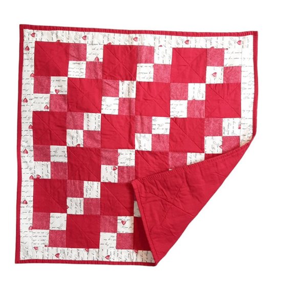 Vintage Handmade Patchwork Love Heart Red Quilt Blanket 26.5" X 26.5" - Picture 2 of 8